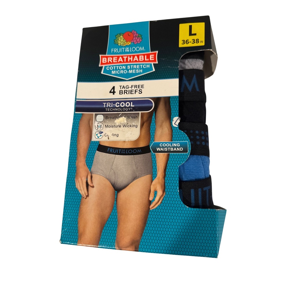 Fruit of the Loom Mens Breathable Cotton Stretch Micro-Mesh Briefs 4 Pack Large